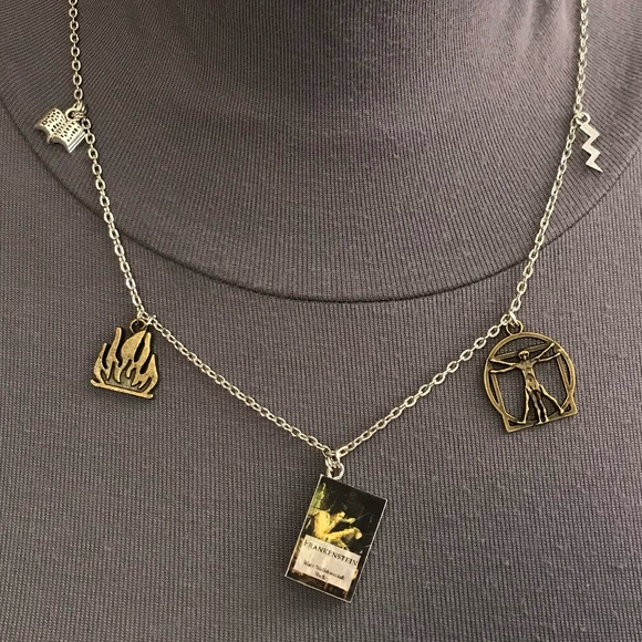 Frankenstein by Mary Shelley Handmade Novel Literature Necklace, Book Cover Fire - Picture 2 of 15
